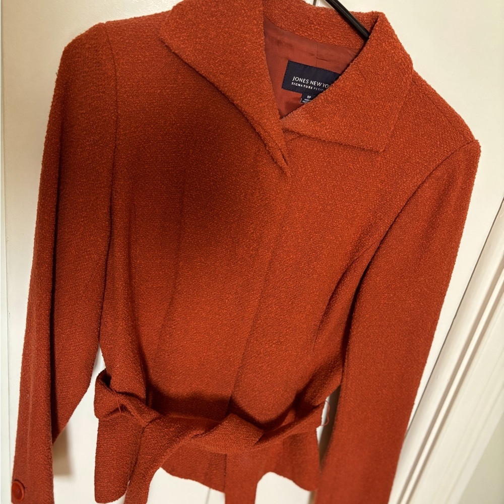 Jones New York Burnt Orange Textured Belted Blazer